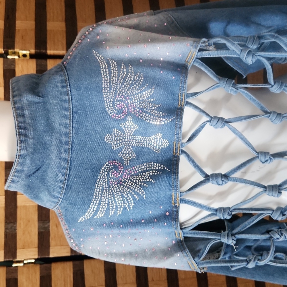 NWOT!! Custom made angel wing rhinestone fringe jacket